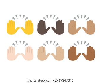 levantando mãos par de mãos levantadas no ar feliz alegria celebração mão dedos símbolo emoji ícone ícone vetor ilustração isolado plano