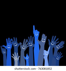 Raising hands with smile, vector