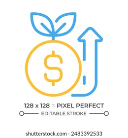 Raising money two color line icon. Fundraising event. Crowdfunding campaign. Startup capital bicolor outline symbol. Duotone linear pictogram. Isolated illustration. Editable stroke