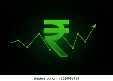 Anhebung des Rupie-Neons. Symbol nach oben aufbrechen. Geld-up-Icon-Set. Preis-nach-oben-Zeichen im Vektorflachformat