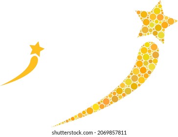 Raising star vector collage of circle dots in different sizes and color hues. Round dots are composed into raising star vector collage. Abstract vector design concept.