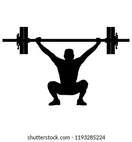 Raising Weights, Silhouette on White Background