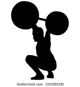 Raising Weights, Silhouette on White Background