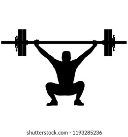 Raising Weights, Silhouette on White Background