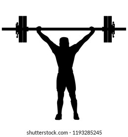 Raising Weights, Silhouette on White Background