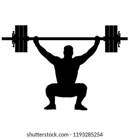 Raising Weights, Silhouette on White Background
