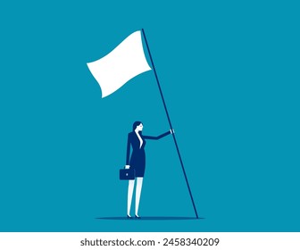 Levantando la bandera ganadora con triunfo y orgullo. Concepto de Vector de victoria empresarial

