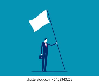 Levantando la bandera ganadora con triunfo y orgullo. Concepto de Vector de victoria empresarial

