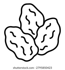 Raisins icon representing dried fruit snacks and healthy ingredients.