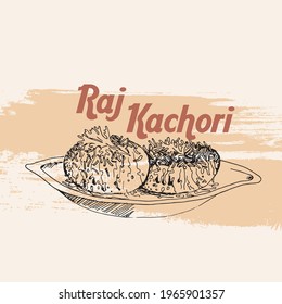 Raj Kachori vector illustration. Hand drawn Indian food.