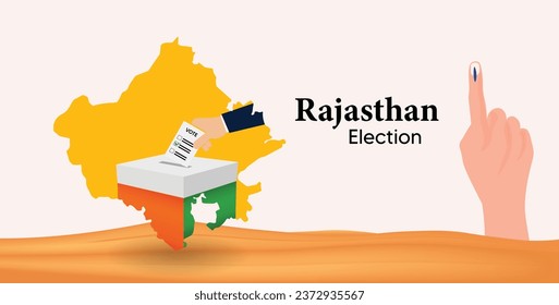 Rajasthan election 2023 map Voting box vector poster with vote sign and desert  