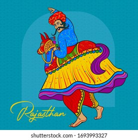 rajasthan folk dance colourful vector illustration.