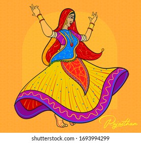 rajasthan folk dance colourful vector illustration.