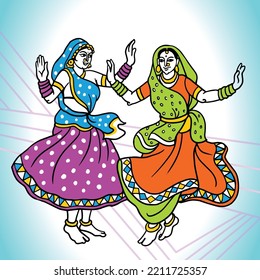 Rajasthan Folk Dance Colourful Vector Illustration.