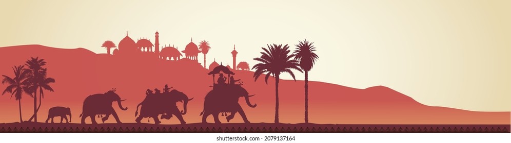 Rajasthan Fort Skyline red  background