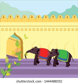 Rajasthan fort view with elephant