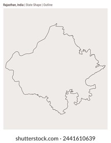 Rajasthan, India. Simple vector map. State shape. Outline style. Border of Rajasthan. Vector illustration.