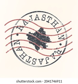 Rajasthan, India Stamp Map Postal. Silhouette. Passport Round Design. Vector Icon. Design Retro Travel National Symbol.