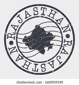Rajasthan India Stamp Postal. Map Silhouette Seal. Passport Round Design. Vector Icon. Design Retro Travel.