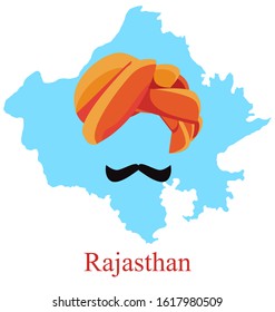 rajasthan map with mustache and pagdi vector illustration