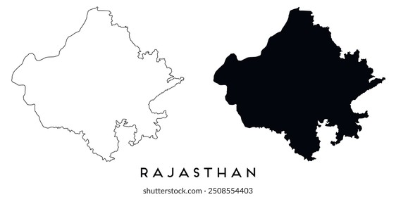 Rajasthan map outline and black silhouette vector