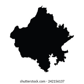 Rajasthan map vector silhouette illustration isolated on white background. High detailed. India state national symbol.