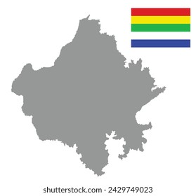 Rajasthan Map Vektor Silhouette Illustration isoliert auf weißem Hintergrund. Hoch detailliert. Rajasthan Flagge. Nationalsymbol des indischen Staates.