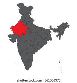 Rajasthan red on gray India map vector