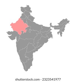 Mapa estatal de Rajastán, división administrativa de la India. Ilustración vectorial.