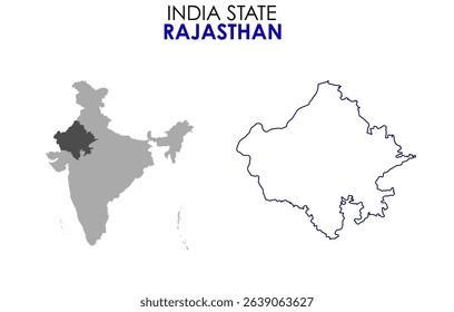 Rajasthan state map of India. Rajasthan map vector illustration. Rajasthan vector map on white background.