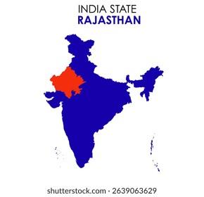 Rajasthan state map of India. Rajasthan map vector illustration. Rajasthan vector map on white background.