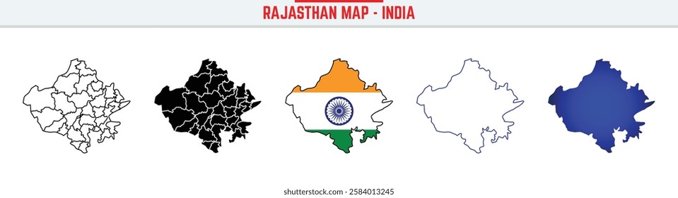 Rajasthan, State, RJ, Outline Icon – India Map Silhouette Vector. India map editable stroke outline icon