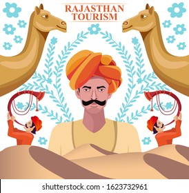 rajasthan tourism decorative collage with traditional culture illustration