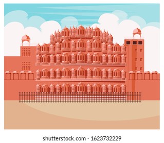 rajasthan tourism hawa mahal vector illustration