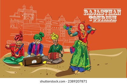 Ilustración vectorial del turismo de Rajastán en la India