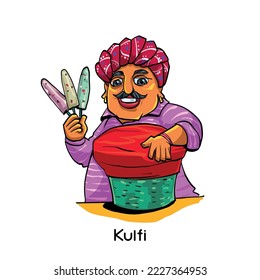 El vendedor Rajasthani Kulfi coloreó la ilustración vectorial completa.