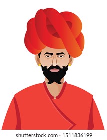 Rajasthani man close up isolated vector illustration