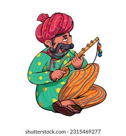 Rajasthani man playing traditional music instrument