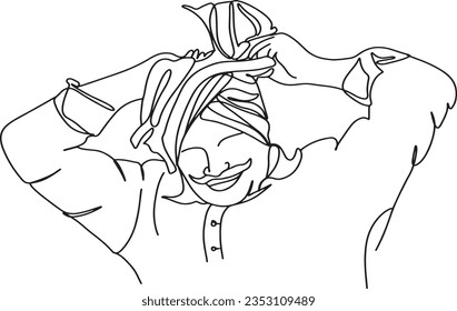 Rajasthani Man in Traditional Costume: Vector Design and Turban Art, Vector Design of Rajasthani Pagri, Cultural Attire: Rajasthani Man in Vector Turban Design