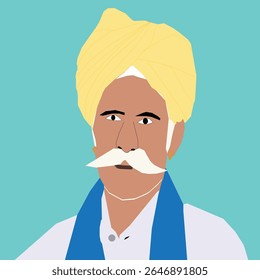 Rajasthani old men with long moustaches yellow turban and attire illustration 