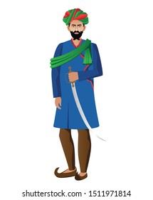 rajasthani royal man standing isolated vector illustration