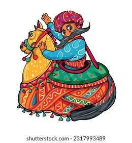 Dibujo vectorial del bailarín folklórico tradicional de Rajasthani 