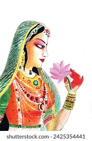 Rajasthani Woman Vector Painting For Print