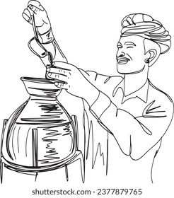 Rajasthan's Charm: Illustration of the Enigmatic Chai Wala Selling Masala Tea, Cultural Essence: Sketch of Rajasthan's Traditional Tea Seller - Indian Masala Chai