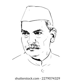 Rajendra Prasad (1884 - 1963), first President of India, Indian political leader and lawyer. Dr. Rajendra Prasad line art illustrations.