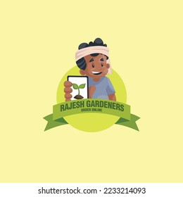 Rajesh Gardeners bestellen online Vektormascot Logo Vorlage.