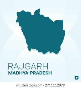 Mapa do Distrito de RAJGARH, Madhya Pradesh, Índia - Editable Vetor Outline.