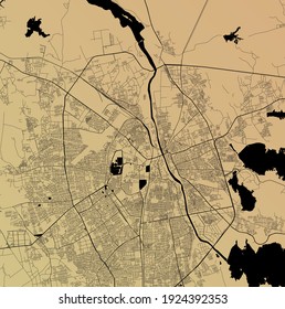 Rajkot, India (IND) - Urban vector city map with parks, rail and roads, highways, minimalist town plan design poster, city center, downtown, transit network, gradient blueprint