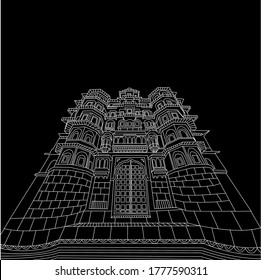 Rajwada Palace outline drawing in vector.