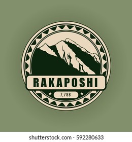 Rakaposhi, mountain symbol, abstract patch, with name, and height in meters, vector illustration